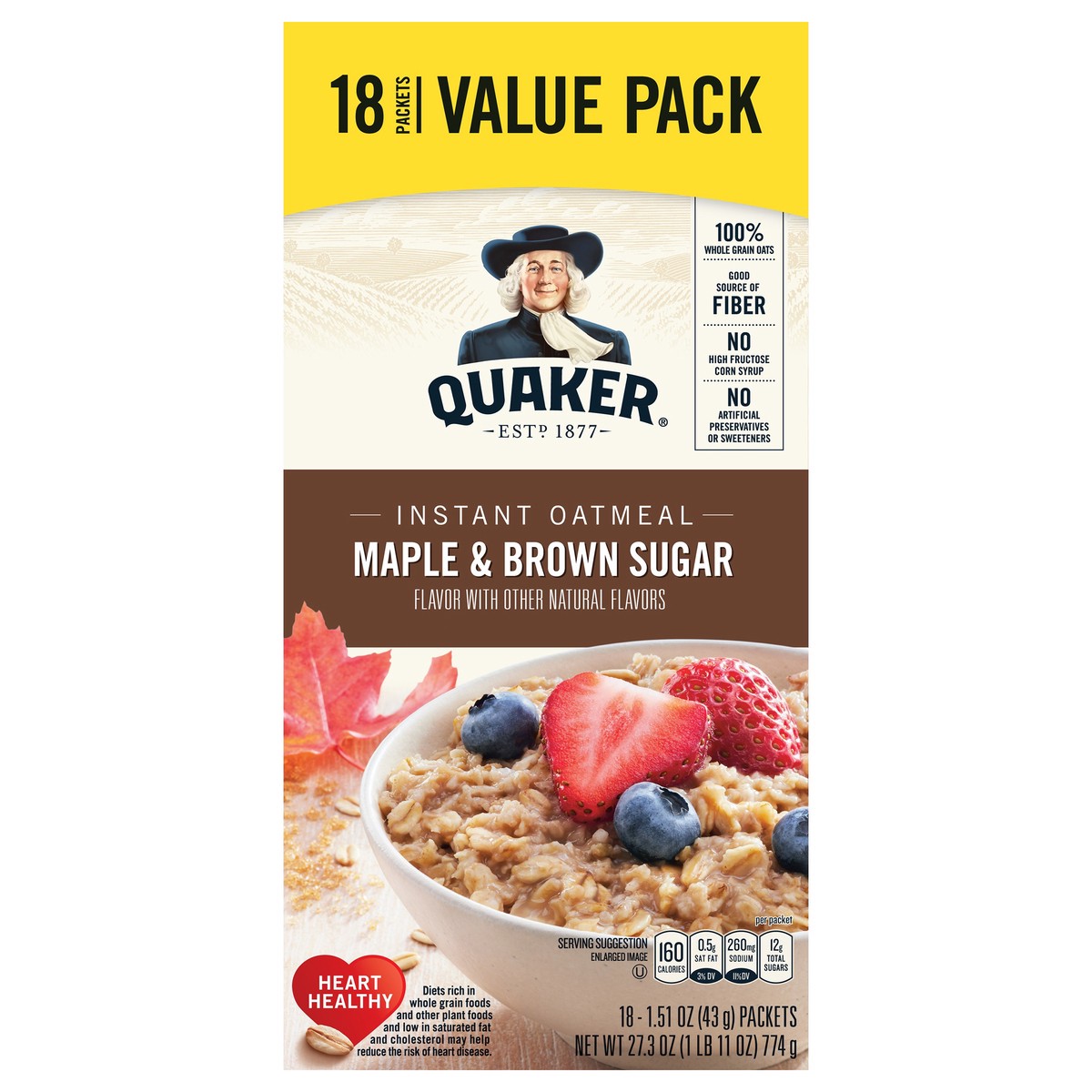 slide 1 of 5, Quaker Oatmeal, 18 ct