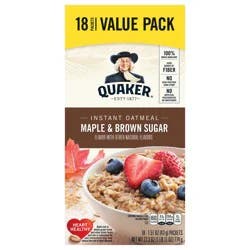 Quaker Oatmeal, Instant, Maple & Brown Sugar, Value Pack - 18 ct