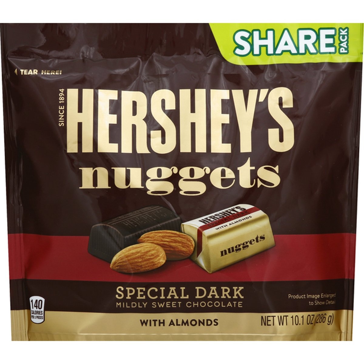 slide 1 of 1, Hershey's Chocolate, With Almonds, Mildly Sweet, Special Dark, Share Pack, 10.1 oz