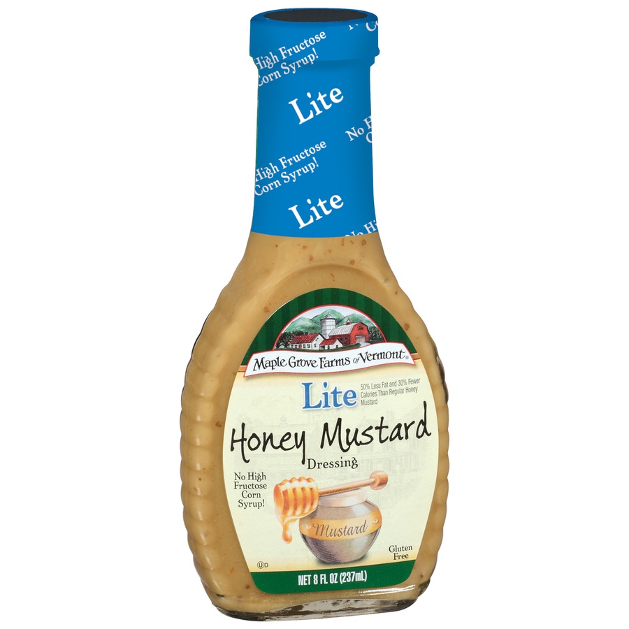 slide 2 of 3, Maple Grove Farms Lite Honey Mustard Dressing Glass Bottle, 8 oz