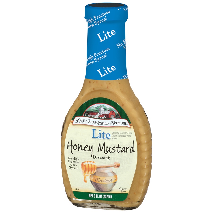 slide 3 of 3, Maple Grove Farms Lite Honey Mustard Dressing Glass Bottle, 8 oz