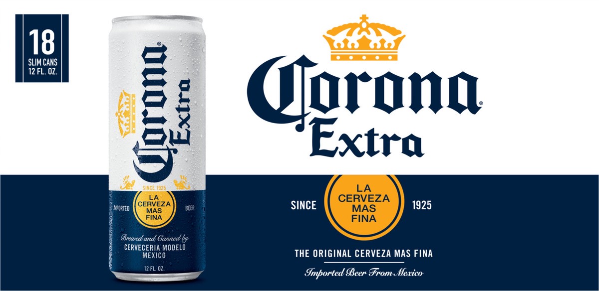 slide 4 of 4, Corona Extra Mexican Lager Import Beer, 18 pk 12 fl oz Cans, 4.6% ABV, 18 ct; 12 oz