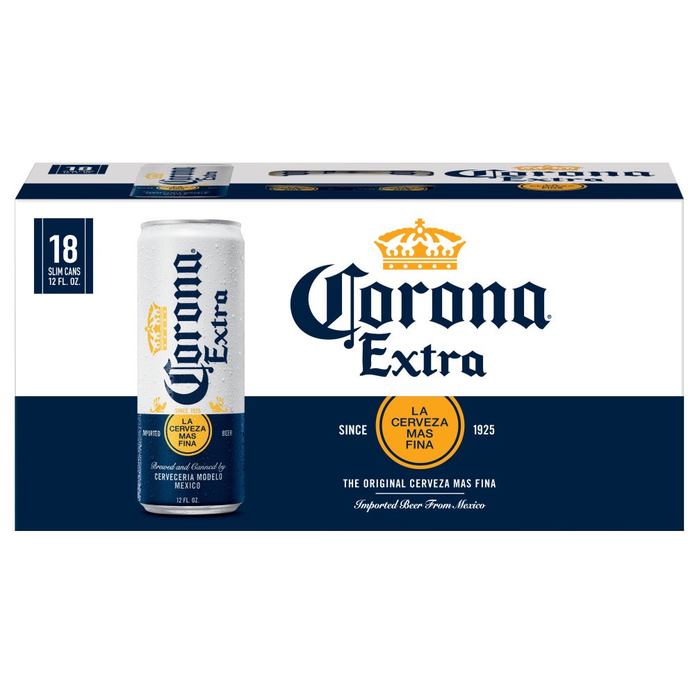 slide 1 of 4, Corona Extra Mexican Lager Import Beer, 18 pk 12 fl oz Cans, 4.6% ABV, 216 fl oz