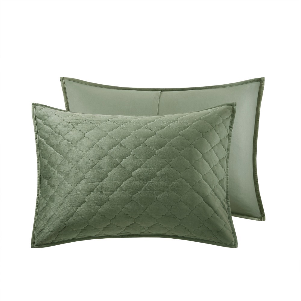 slide 1 of 3, Modavari Sham Standard - Green, Queen