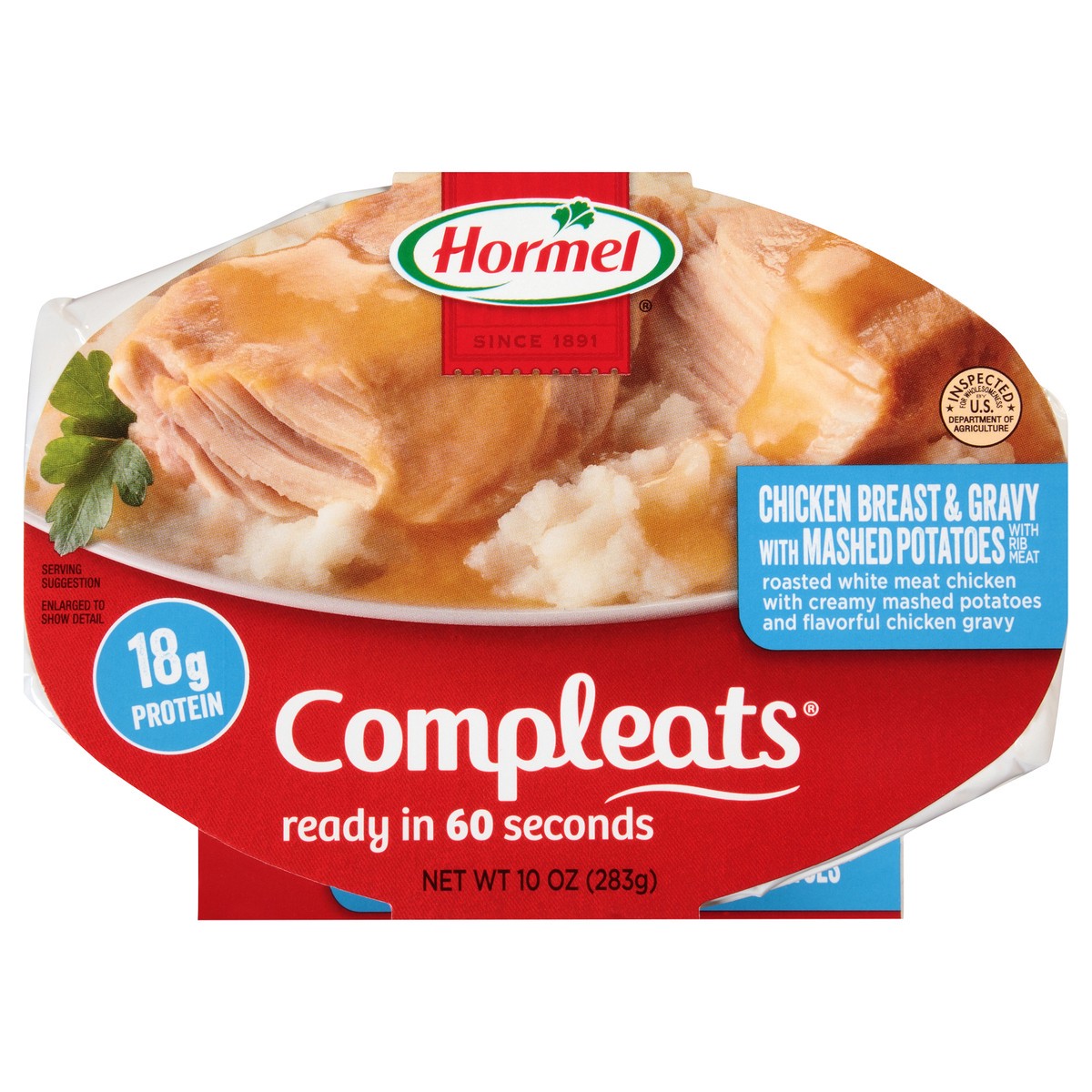 slide 1 of 9, HORMEL COMPLEATS Chicken Breast with Rib Meat & Mashed Potatoes with Gravy Microwave Meal, 10 oz