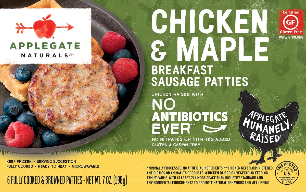 slide 4 of 7, Applegate Naturals Chicken Maple Sausage Patties, 