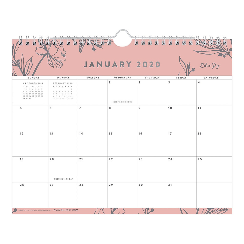 slide 1 of 1, Blue Sky Monthly Wirebound Wall Calendar, 11'' X 8-3/4'', Valley Rose, January To December 2020, 117437, 1 ct