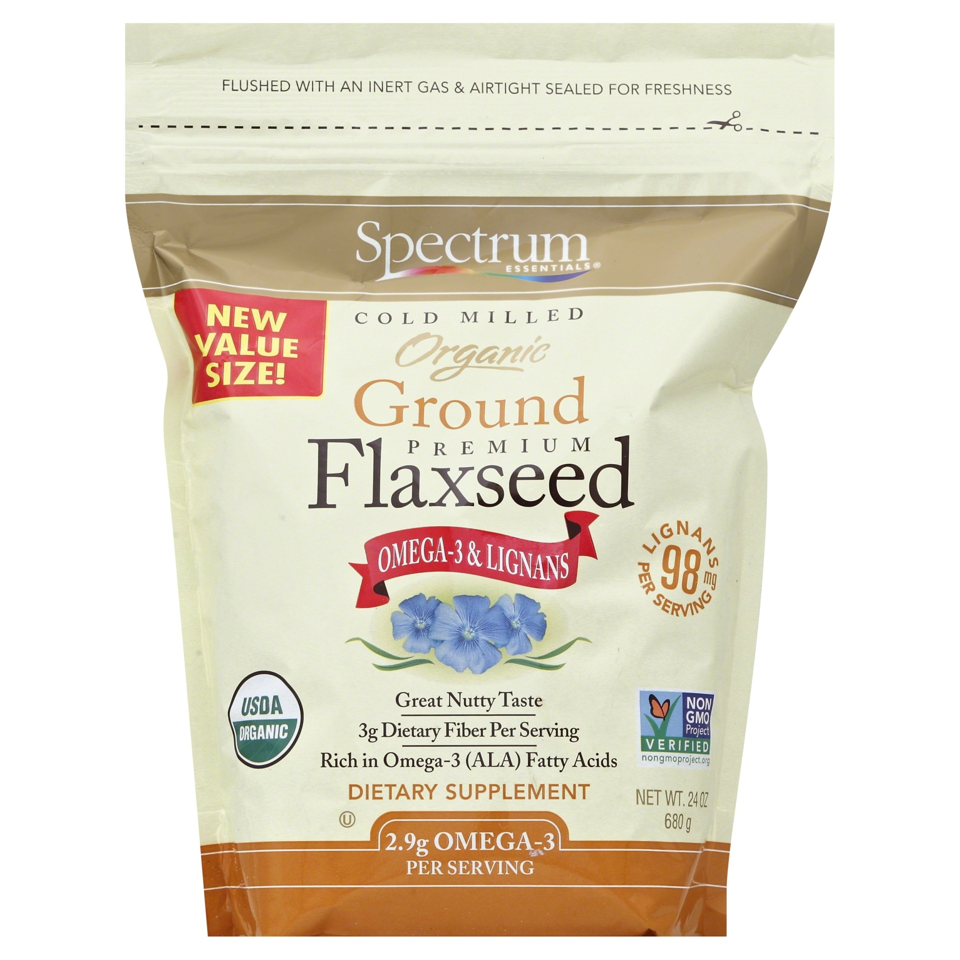 slide 1 of 1, Spectrum Essentials Cold Milled Organic Ground Premium Flaxseed Dietary Supplement 24 oz. Pouch, 24 oz