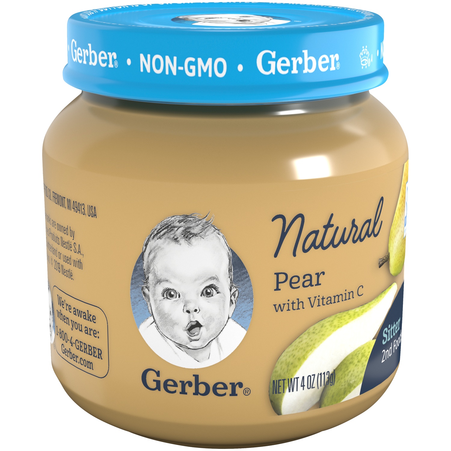 slide 3 of 9, Gerber Baby Food Natural Pear Supported Sitter 1st Foods, 4 oz