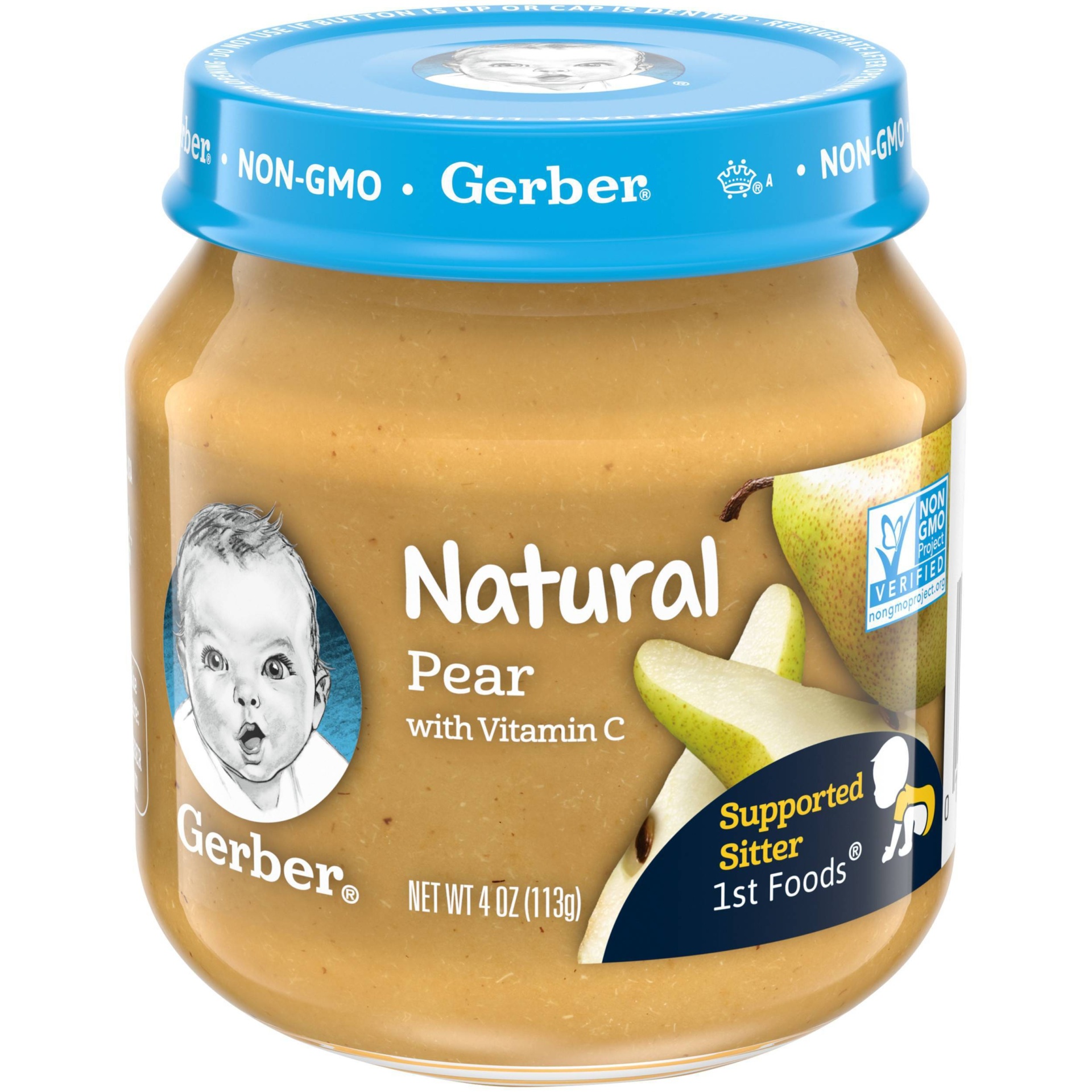 slide 1 of 9, Gerber Baby Food Natural Pear Supported Sitter 1st Foods, 4 oz