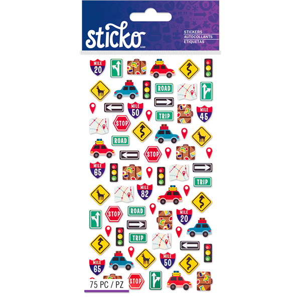 slide 1 of 1, Sticko Stickers Mini Road Trip Travel Icons, 75 ct