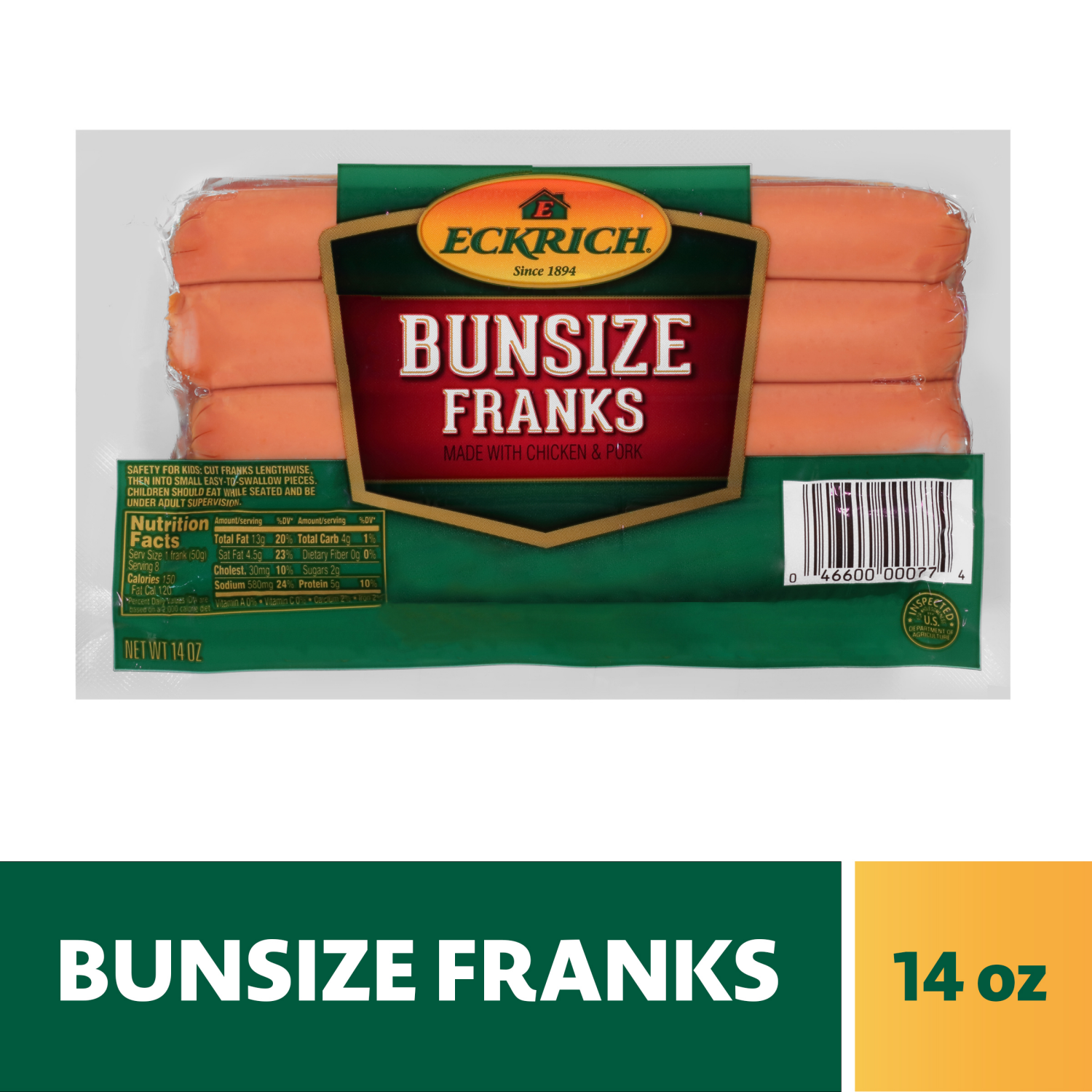 slide 1 of 5, Eckrich Bunsize Franks, 12 oz, 12 oz