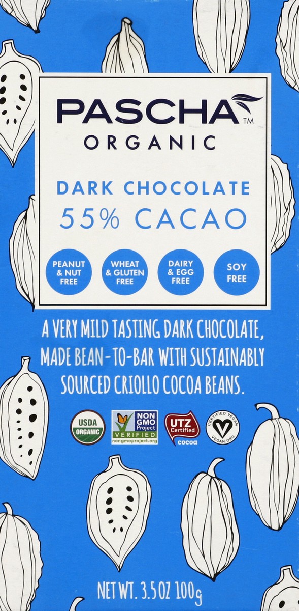 slide 4 of 4, Pascha 55% Cacao Organic Dark Chocolate Bar, 3.5 oz