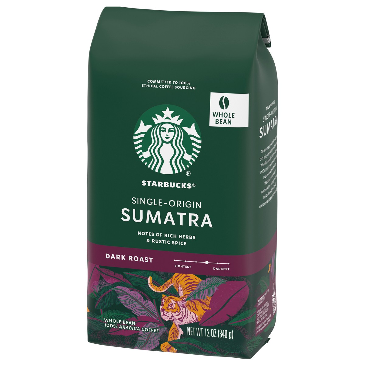 slide 7 of 9, Starbucks Whole Bean Coffee, Dark Roast Coffee, Sumatra, 100% Arabica, 1 bag (12 oz), 12 oz