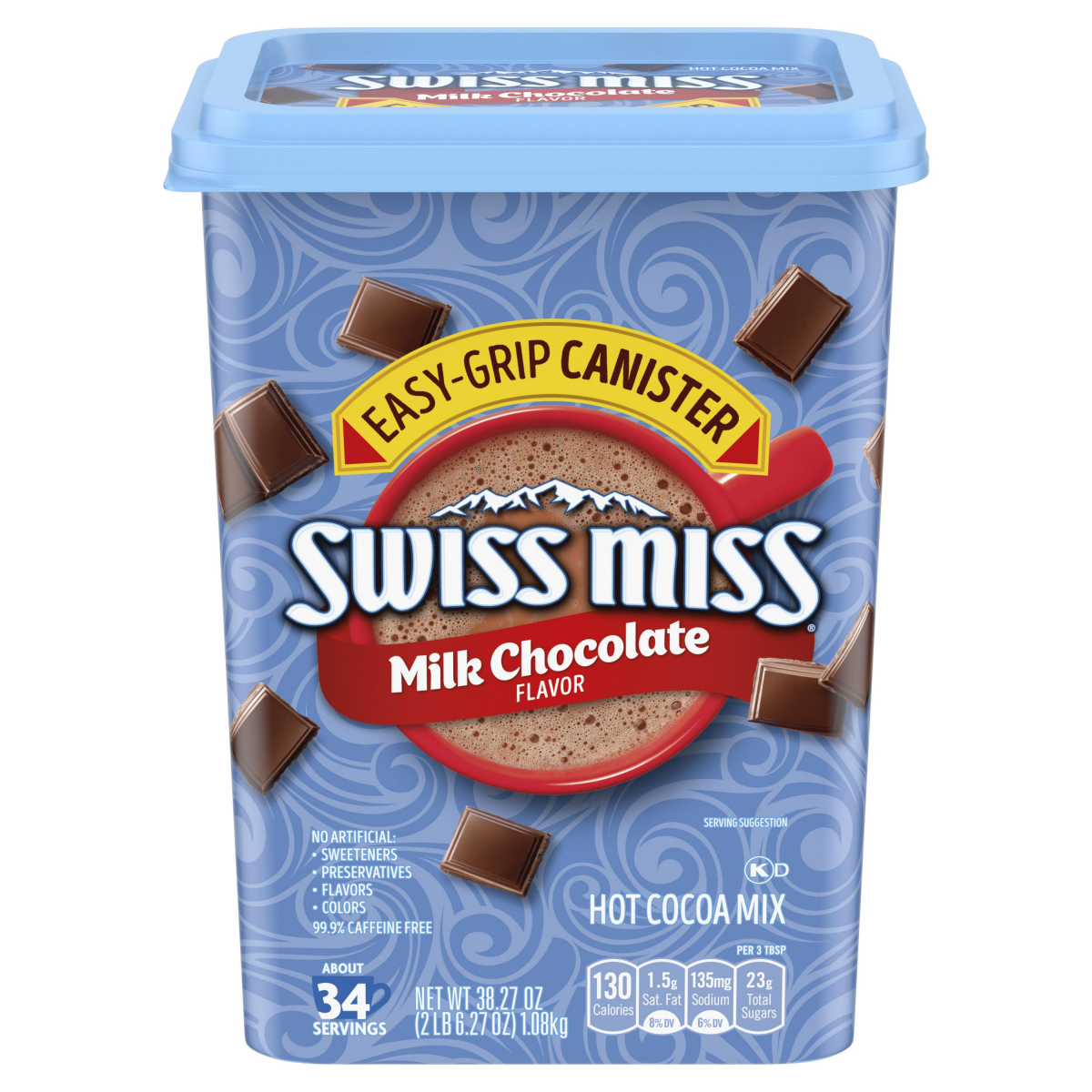 slide 1 of 1, Swiss Miss Milk Chocolate Flavored Hot Cocoa Mix, 38.27 OZ Square Canister, 38.27 oz