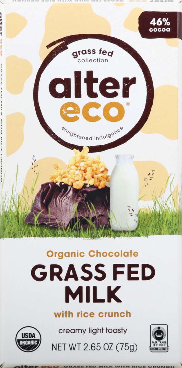 slide 2 of 13, Alter Eco Organic Grass Fed Milk Chocolate With Rice Crunch, 2.65 oz