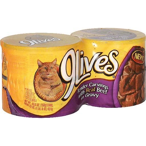 slide 1 of 1, 9Lives Cat Food Tender Carvings With Real Beef In Gravy 4 Pack, 22 oz