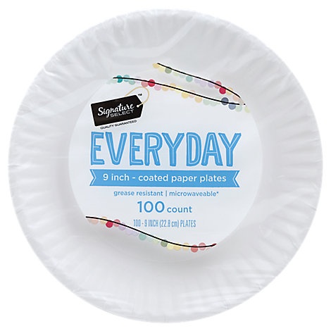 slide 1 of 1, Signature Select Plates Paper Everyday Coated 9 Inch White, 100 ct