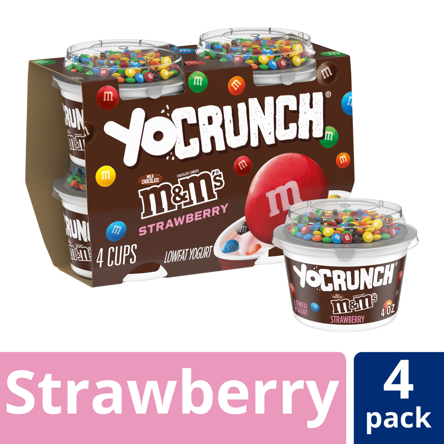 slide 4 of 8, YoCrunch Strawberry Low Fat Yogurt with Mini M&Ms(R), 4 Ct, 4 OZ Yogurt Cups, 4 ct
