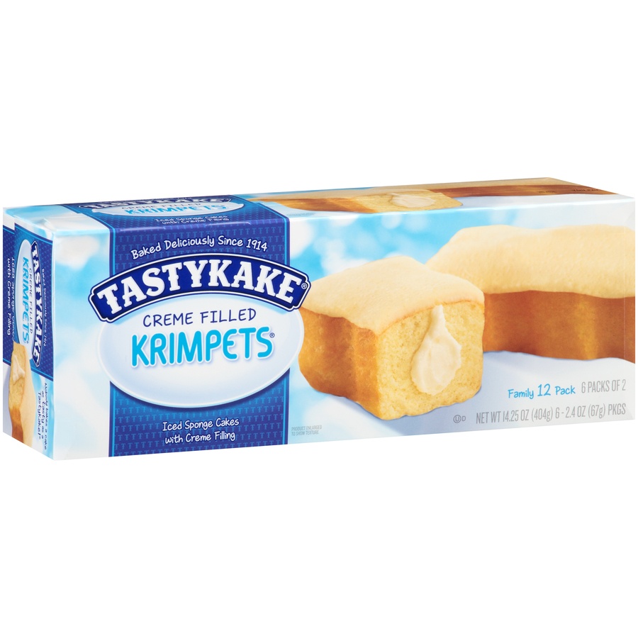 slide 2 of 8, Tastykake Creme Filled Krimpets, , 6 Packs of 2 Snack Cakes with Butterscotch Icing - 6 ct, 6 ct