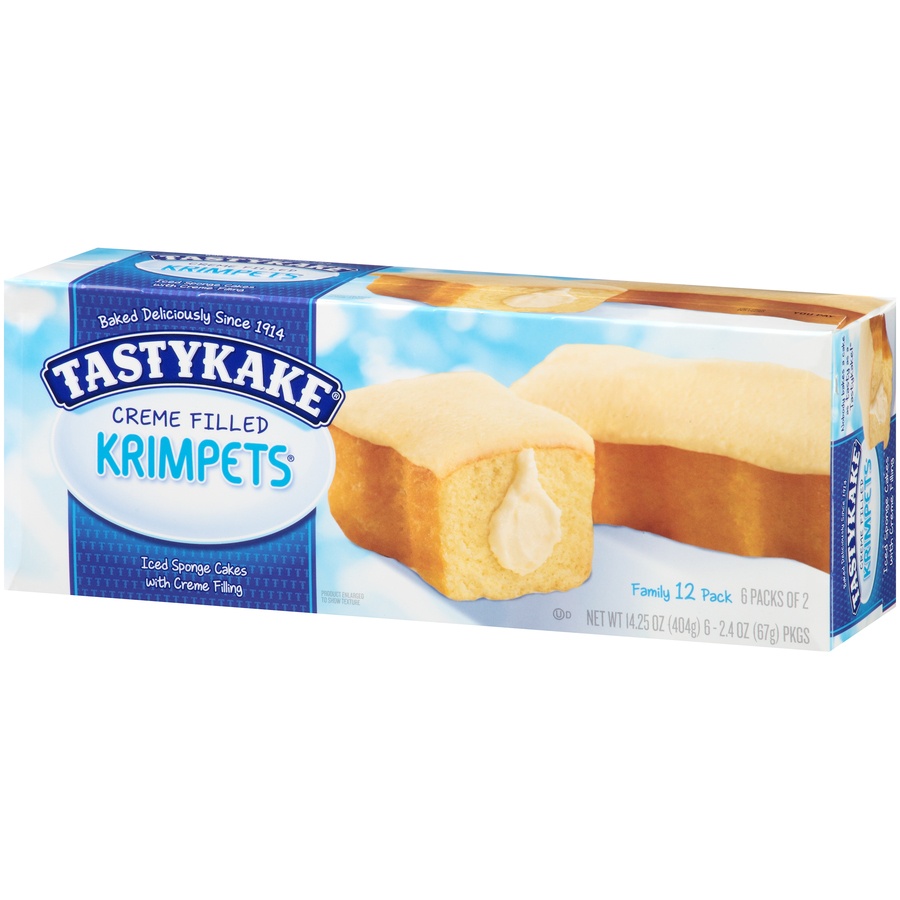 slide 3 of 8, Tastykake Creme Filled Krimpets, , 6 Packs of 2 Snack Cakes with Butterscotch Icing - 6 ct, 6 ct