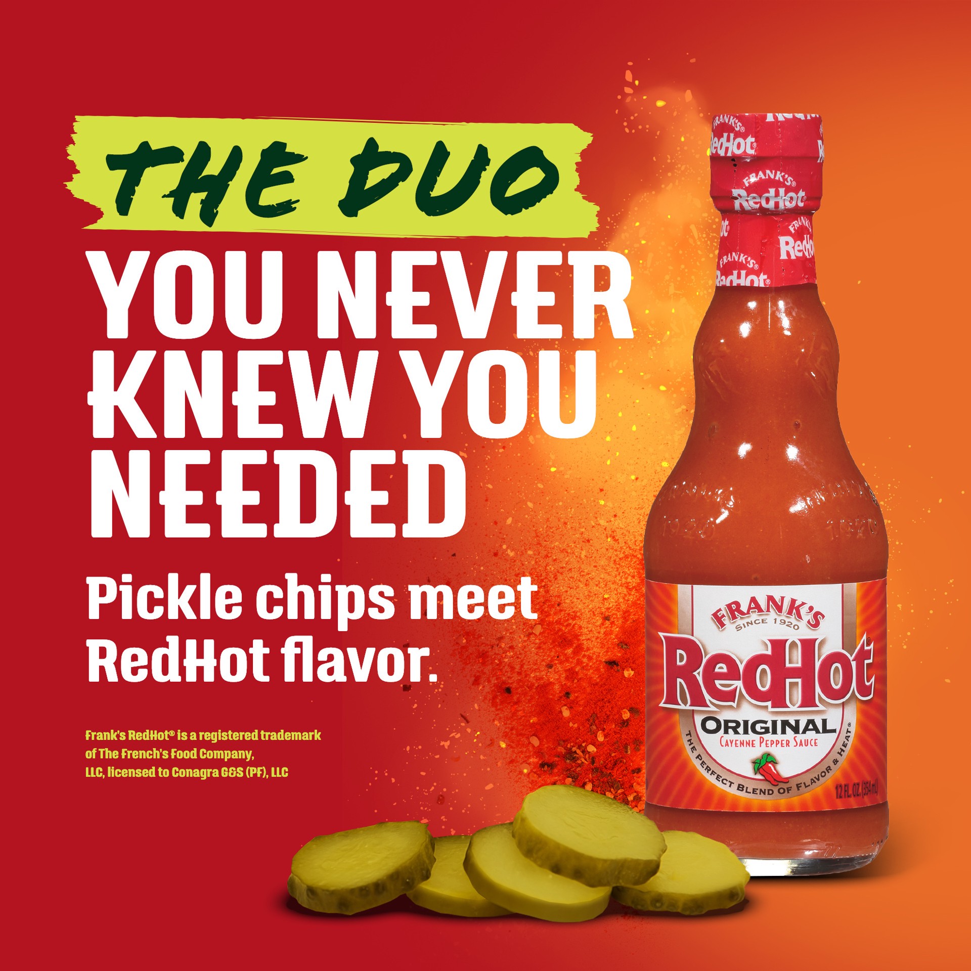 slide 5 of 5, Vlasic Frank's RedHot Original Cayenne Pepper Sauce Flavored Kosher Dill Pickle Chips, 24 oz., 24 fl oz