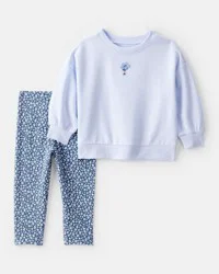 Carter's Baby Girl 2-Piece Floral French Terry Sweatshirt & Pant Set - Blue, 24M