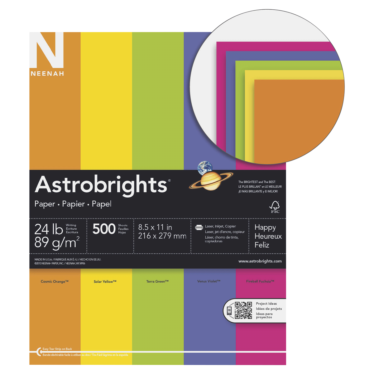 slide 2 of 3, Neenah PaPer 8-1/2 x 11 Astrobrights Colored PaPer - Assorted Per Ream), 24 lb