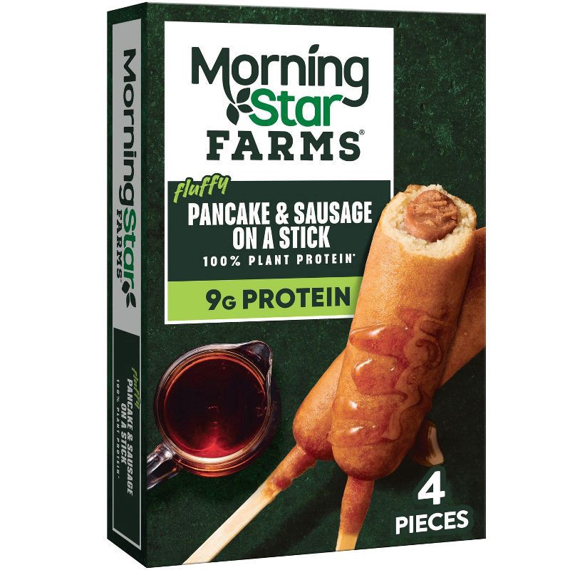 slide 1 of 5, MorningStar Farms Plant Based Pancake and Sausage on a Stick, Vegan Meat, 4 Count, 9.7 oz