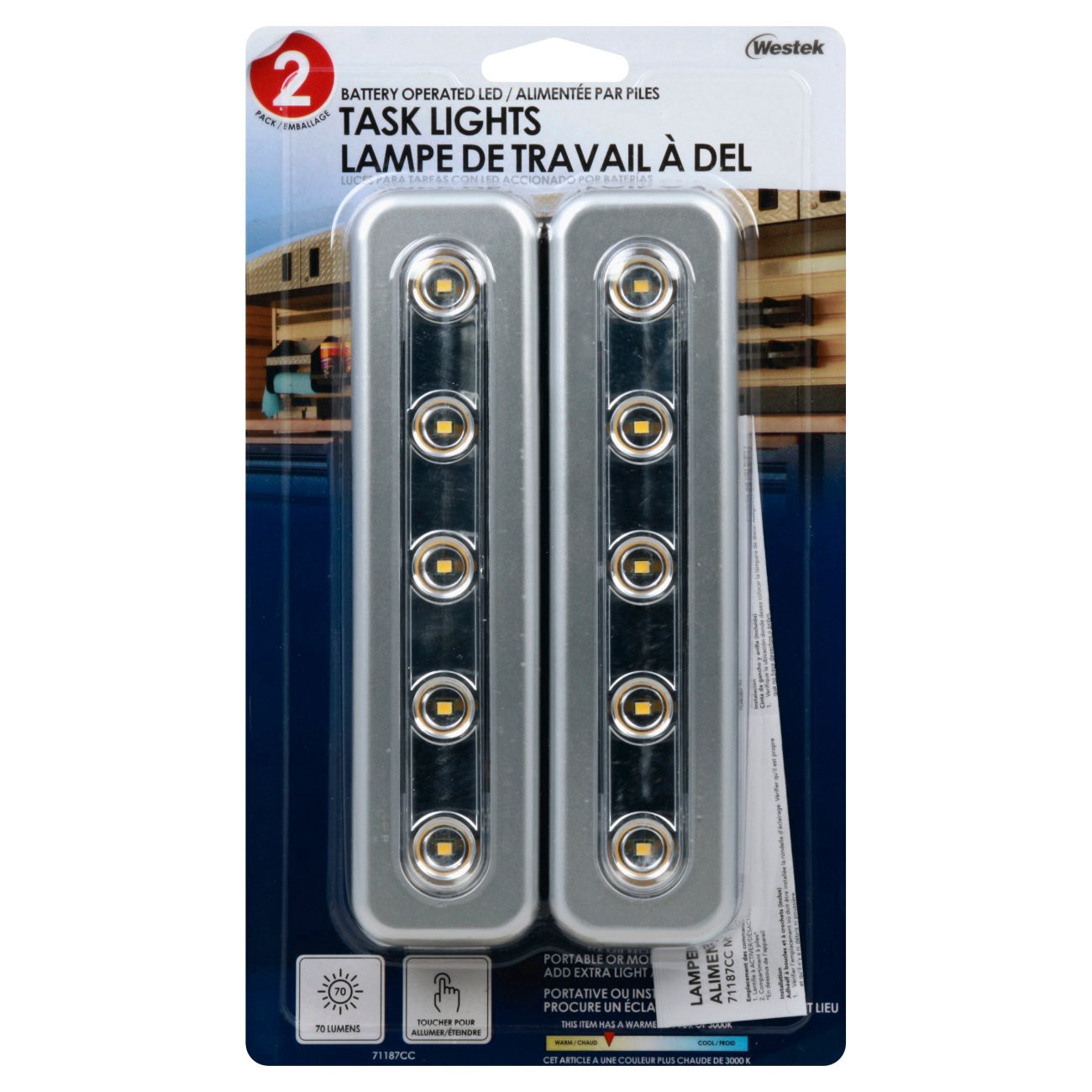 slide 1 of 1, AMERTAC Westek Mini Task Bars Silver, 2 ct