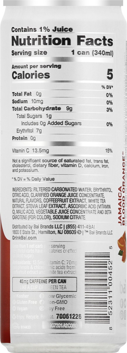 slide 7 of 13, Bai Bubbles Sparkling Water, Jamaica Blood Orange, Antioxidant Infused Drinks, 11.5 Fluid Ounce Can, 11.5 oz