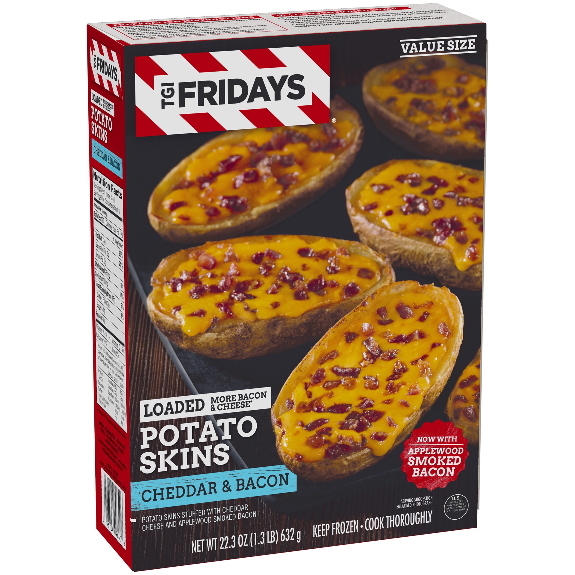 slide 2 of 6, TGI Fridays Loaded Cheddar & Bacon Potato Skins Value Size Frozen Snacks, 22.3 oz