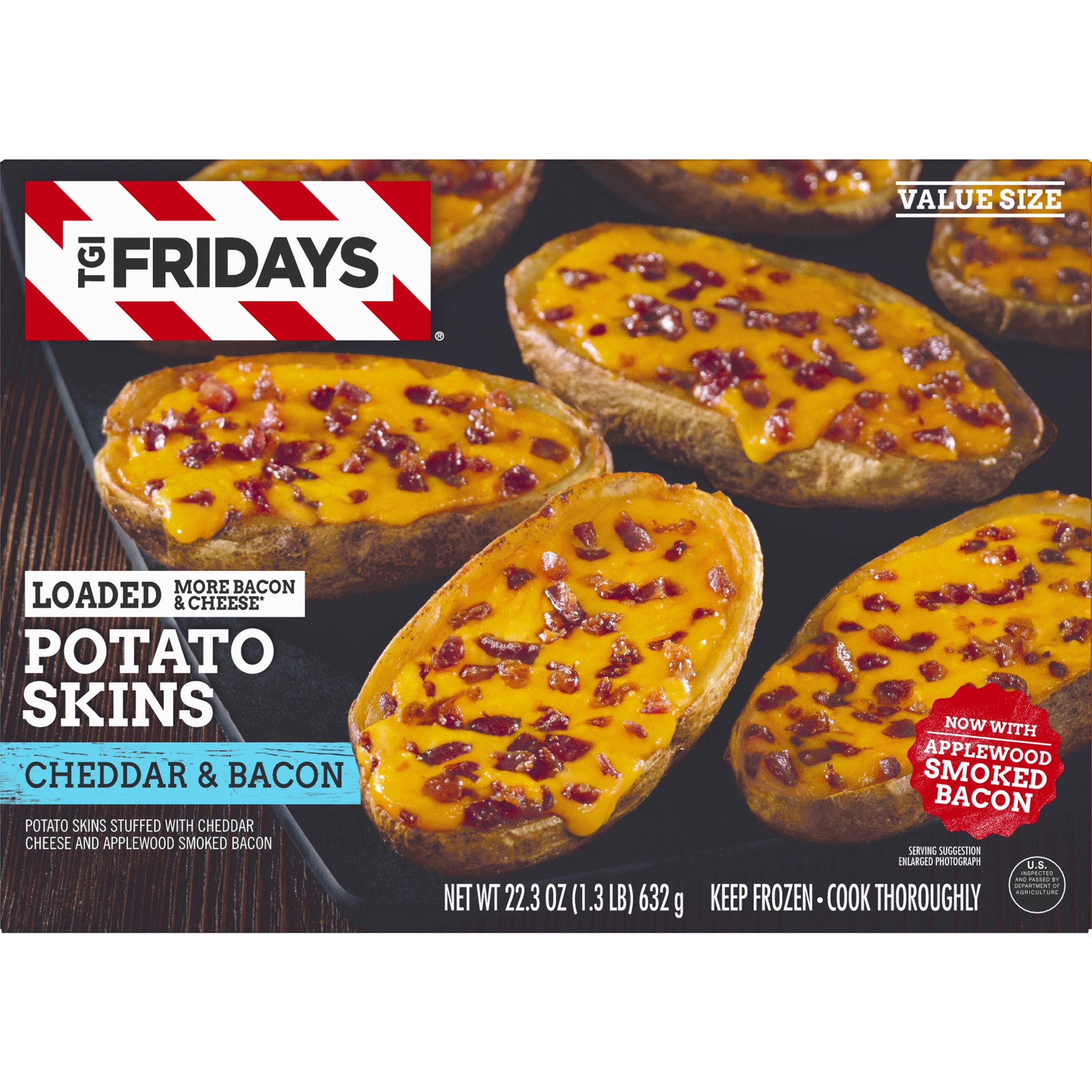 slide 4 of 6, TGI Fridays Loaded Cheddar & Bacon Potato Skins Value Size Frozen Snacks, 22.3 oz