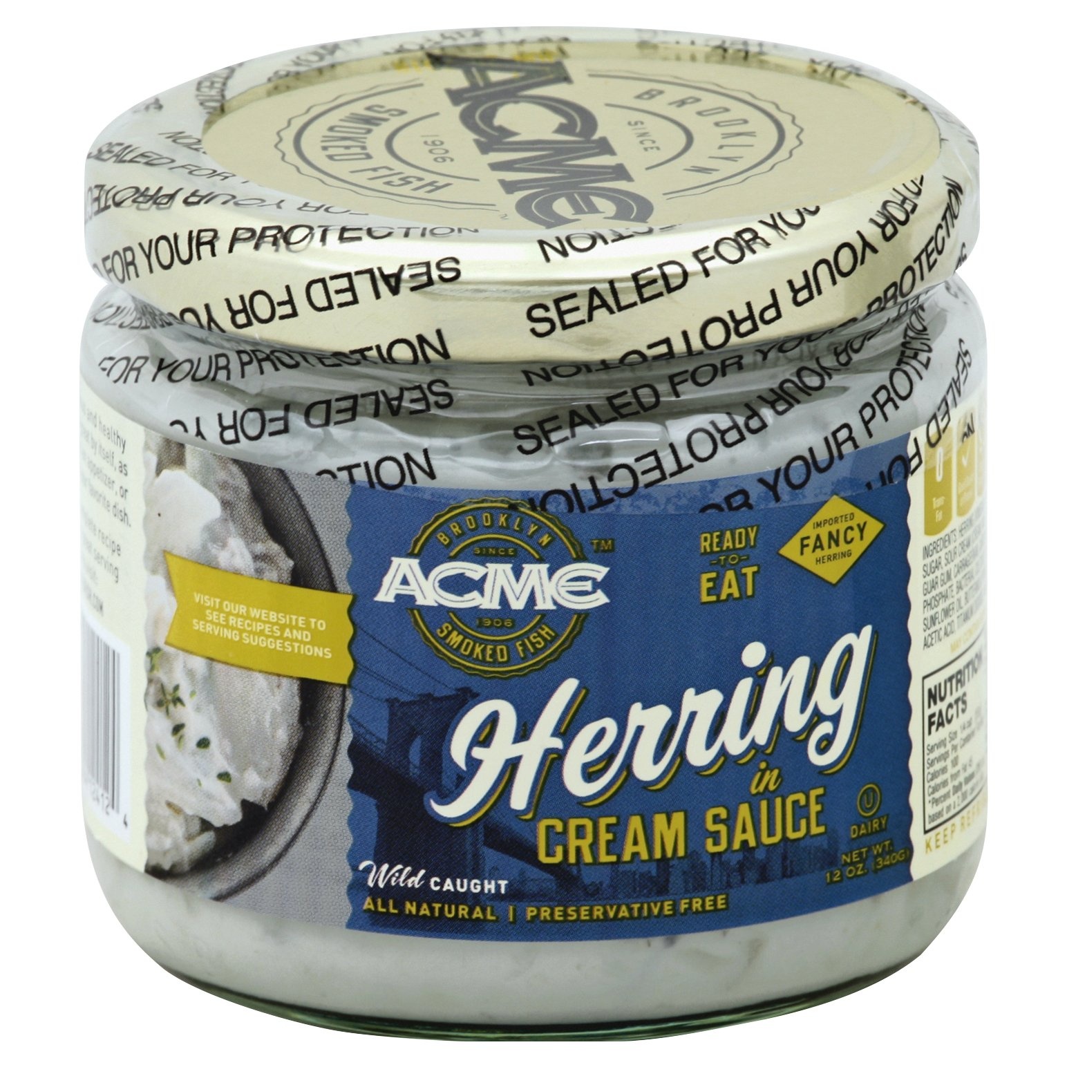 slide 1 of 1, Acme Herring In Cream Sauce, 12 oz