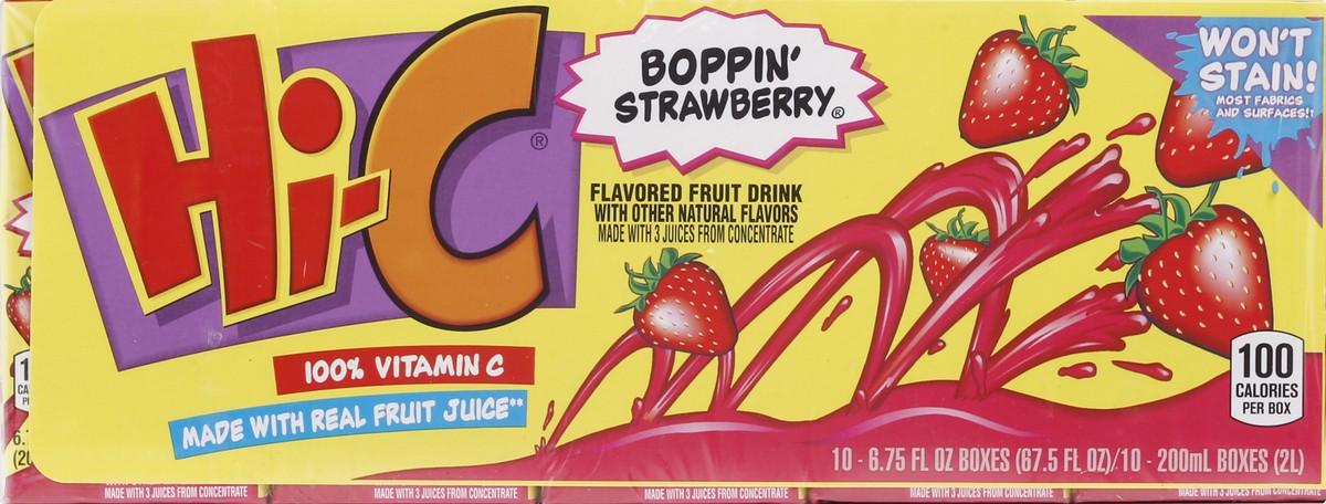 slide 3 of 6, Hi-C Fruit Drink, Boppin' Strawberry Flavored - 10 ct, 10 ct