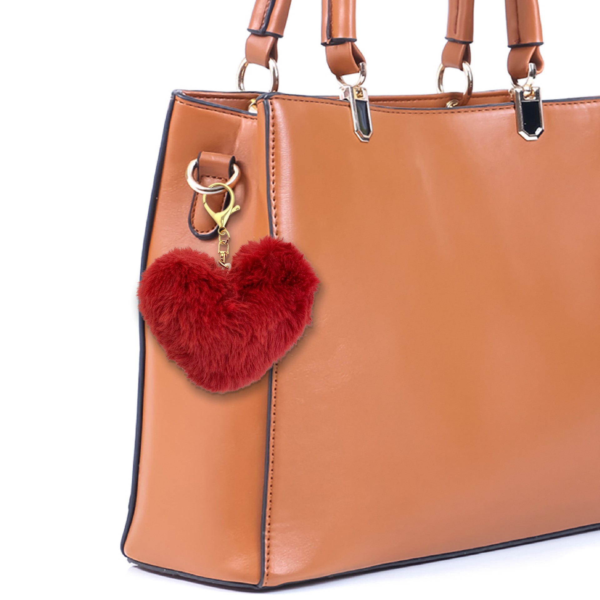 slide 2 of 3, Blue Moon Studio Red Fuzzy Heart Bag Charm, 3.6 in x 3.2 in