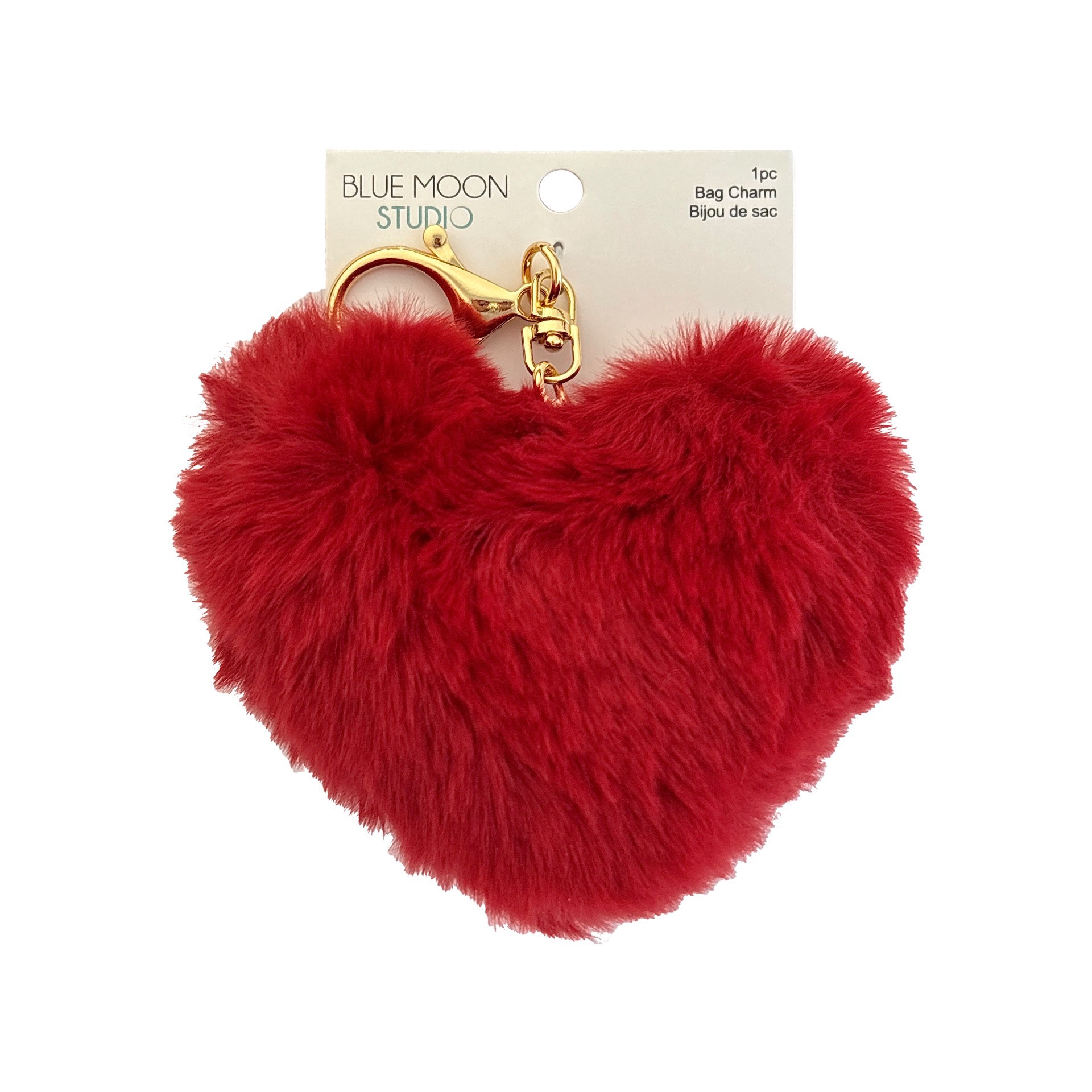 slide 3 of 3, Blue Moon Studio Red Fuzzy Heart Bag Charm, 3.6 in x 3.2 in