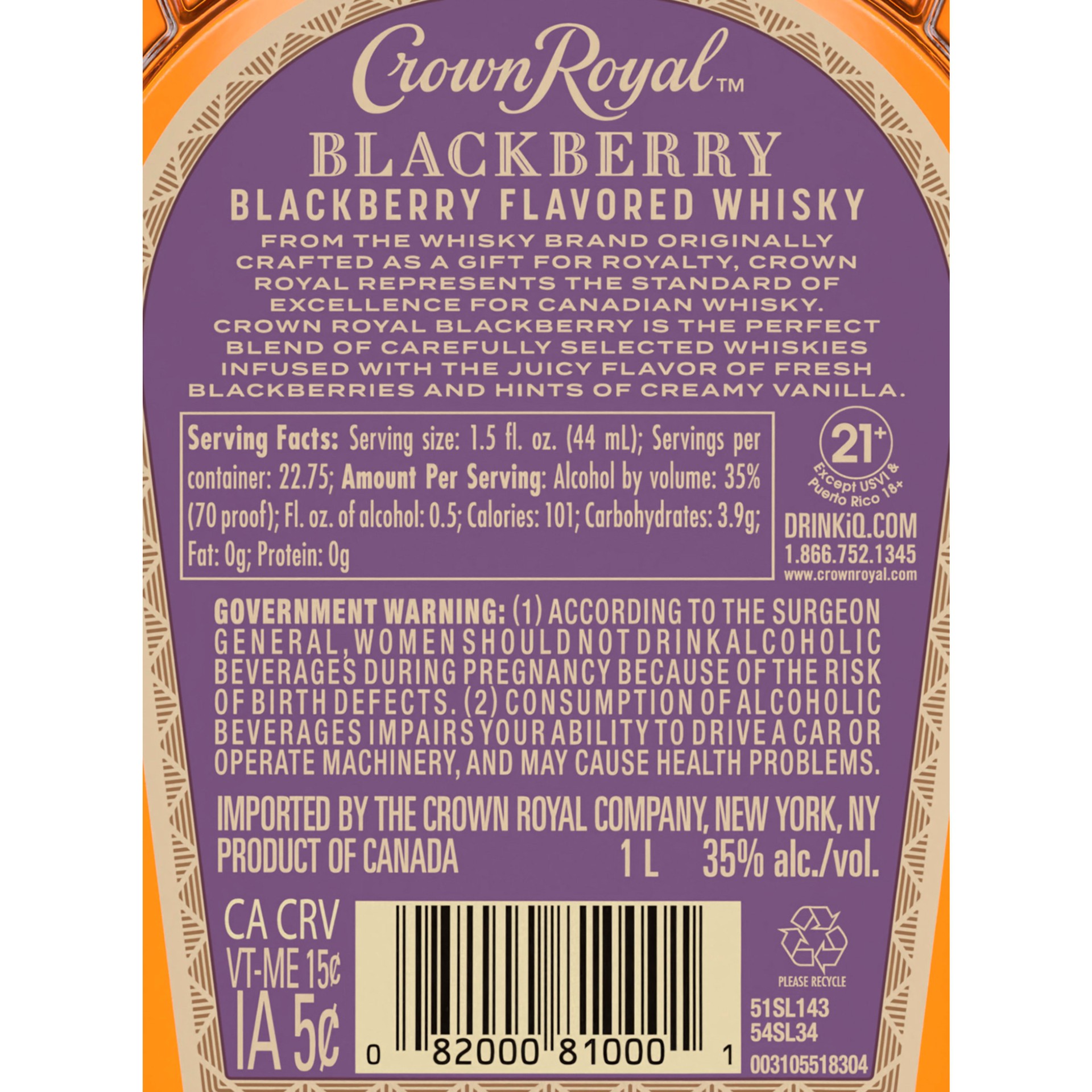 slide 2 of 3, Crown Royal Blackberry Flavored Whisky, 1 L, 1 liter