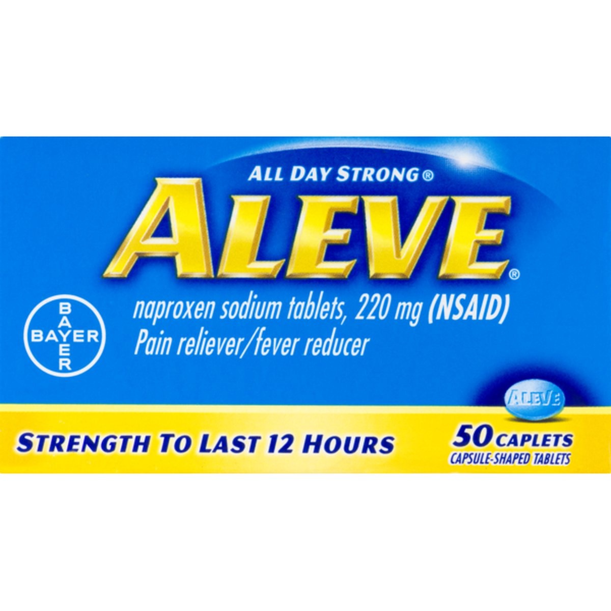 slide 1 of 1, Aleve Pain Reliever/Fever Reducer Caplets, 50 ct
