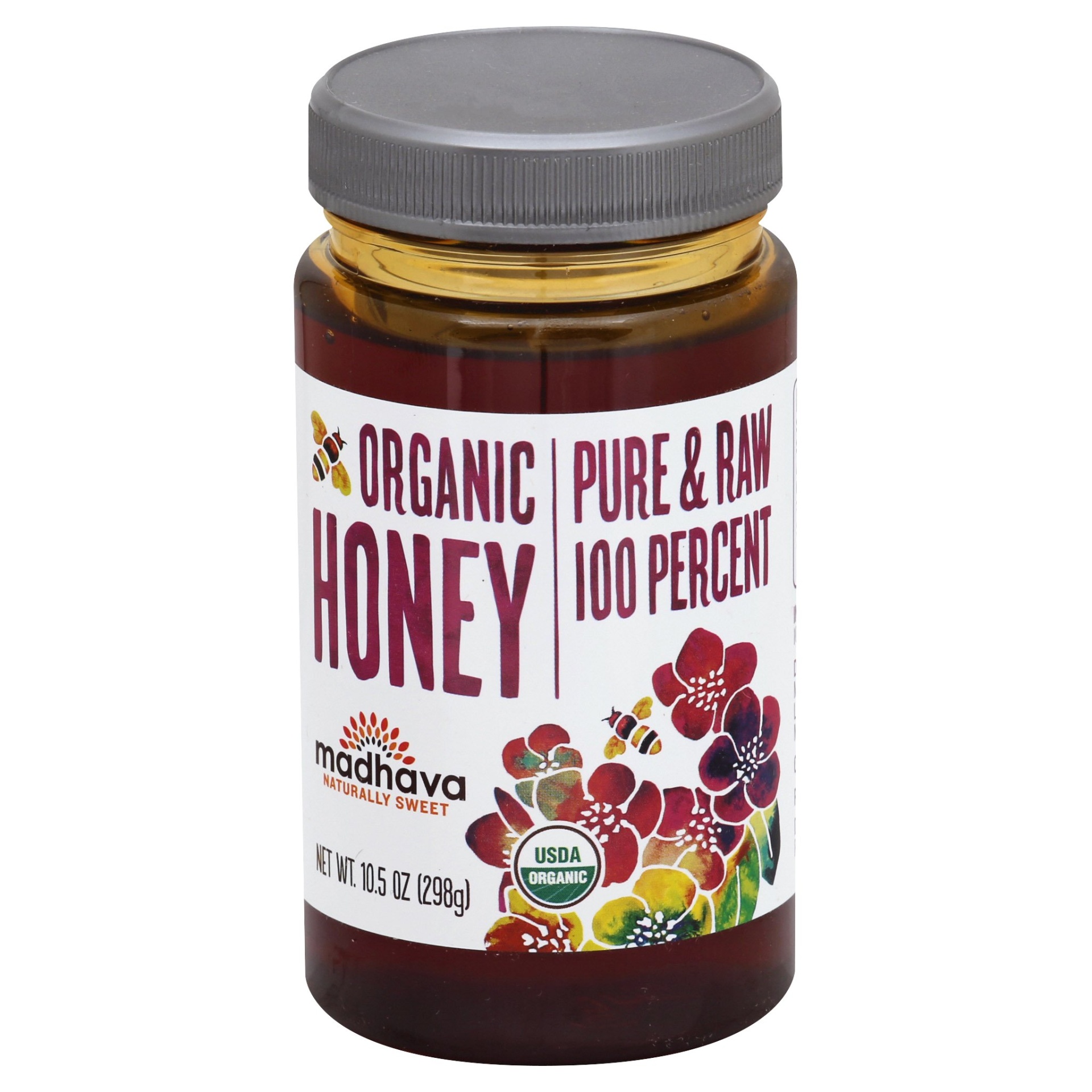 slide 1 of 3, Madhava Organic Pure & Raw Honey, 10.5 oz
