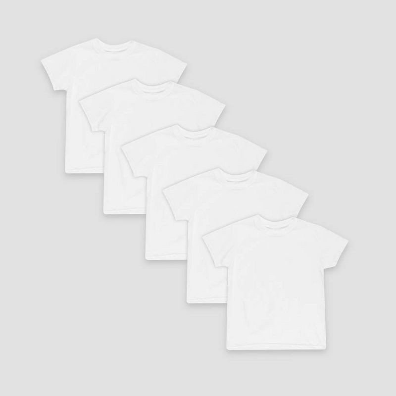 slide 1 of 4, Hanes Toddler Boys' 5pk Crew T-Shirt - White 2T-3T: Cotton Blend, Short Sleeve, Tagless, Machine Washable, Solid Pattern, 5 ct