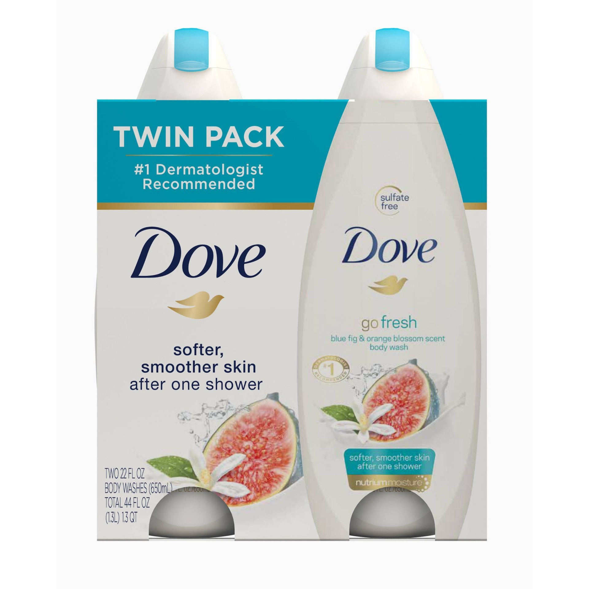 slide 1 of 2, Dove go Fresh Restore Body Wash, Twin Pack, 22 oz