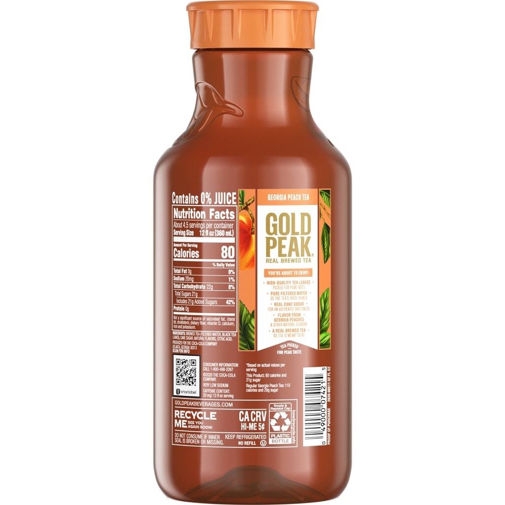 slide 2 of 2, Gold Peak Peach Flavored Iced Tea Drink, 52 fl oz