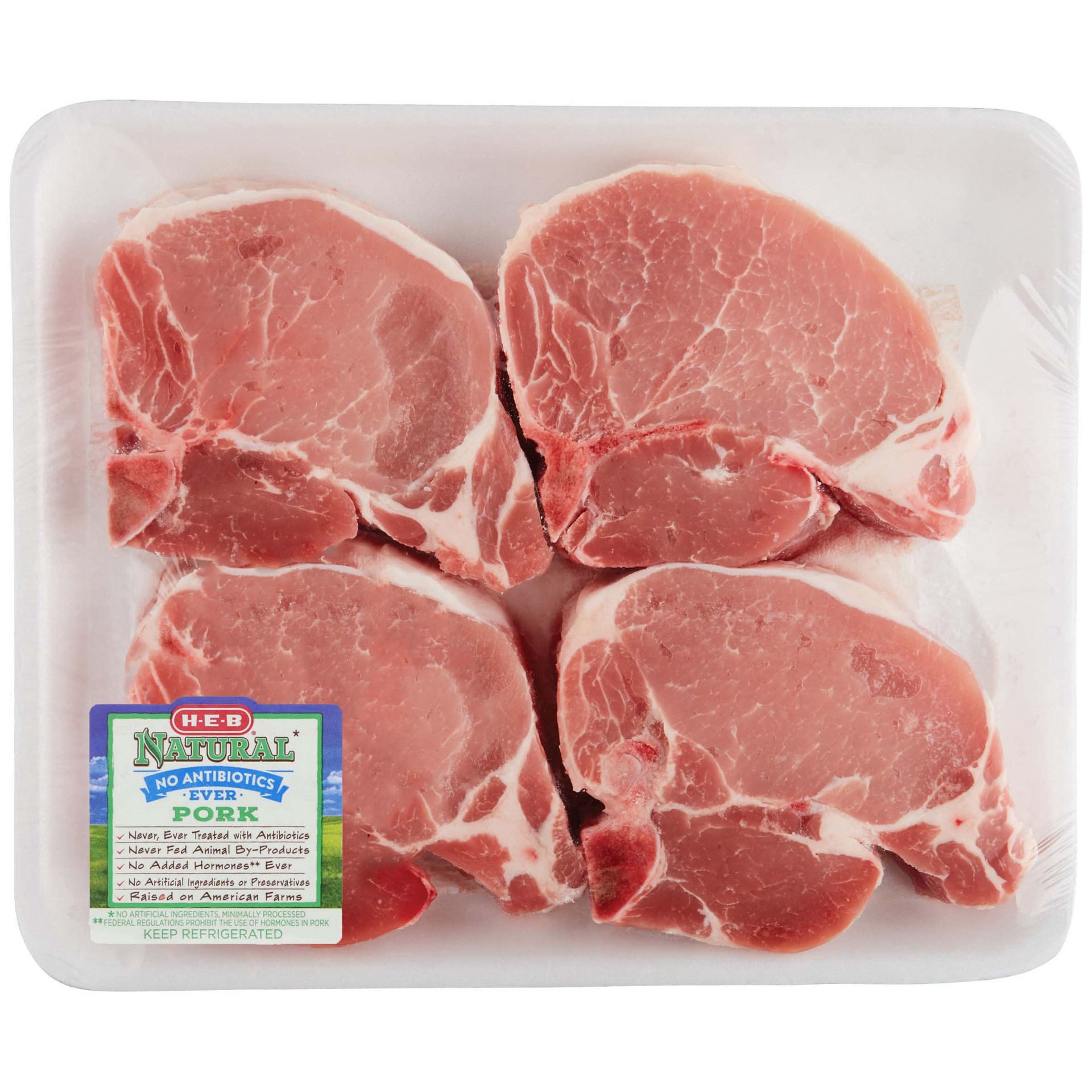 slide 1 of 1, H-E-B Natural Pork Center Loin Chop Bone-In Thick Value Pack, per lb