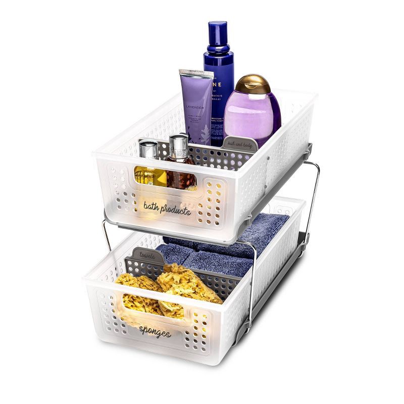 slide 3 of 4, Two-Tier Organizer with Dividers Frost/Gray - Madesmart: Steel & Plastic, Hand Wash, Lockable, 1 ct