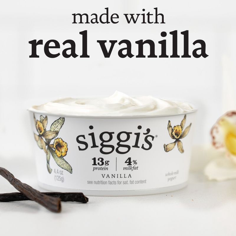 slide 3 of 12, Siggi's 4% Whole Milk Vanilla Icelandic-Style Skyr Yogurt - 13g Protein 4.4oz, 13 gram, 4.4 oz
