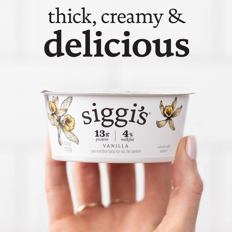 slide 5 of 12, Siggi's 4% Whole Milk Vanilla Icelandic-Style Skyr Yogurt - 13g Protein 4.4oz, 13 gram, 4.4 oz