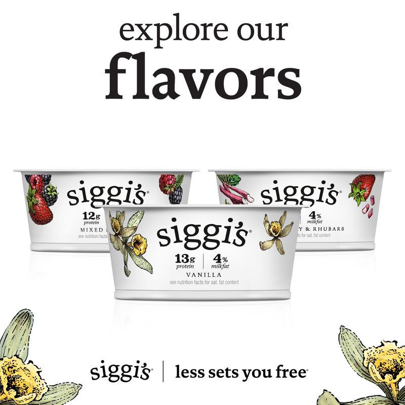 slide 8 of 12, Siggi's 4% Whole Milk Vanilla Icelandic-Style Skyr Yogurt - 13g Protein 4.4oz, 13 gram, 4.4 oz