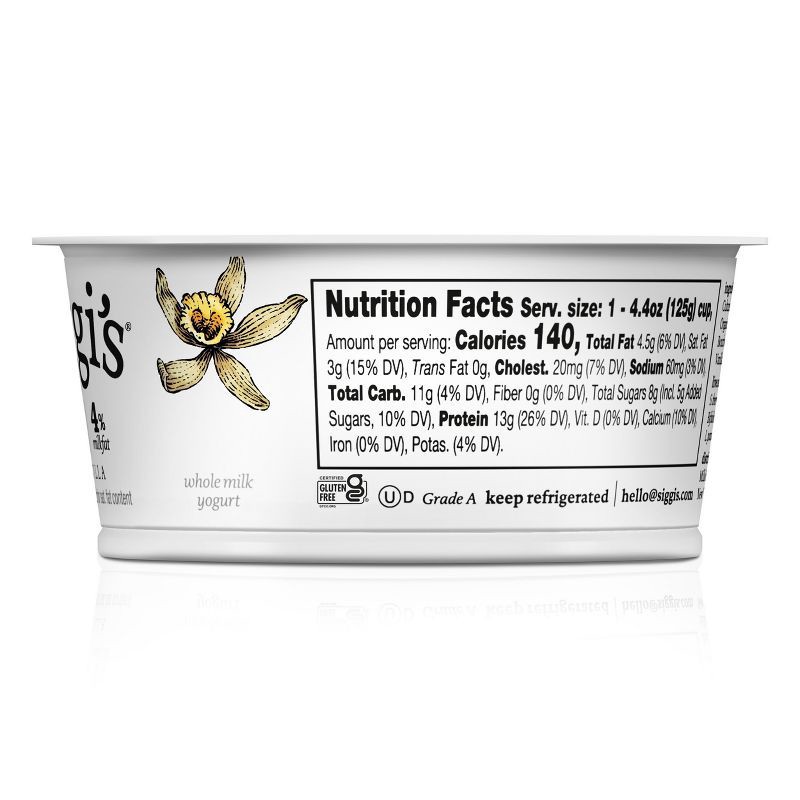 slide 10 of 12, Siggi's 4% Whole Milk Vanilla Icelandic-Style Skyr Yogurt - 13g Protein 4.4oz, 13 gram, 4.4 oz