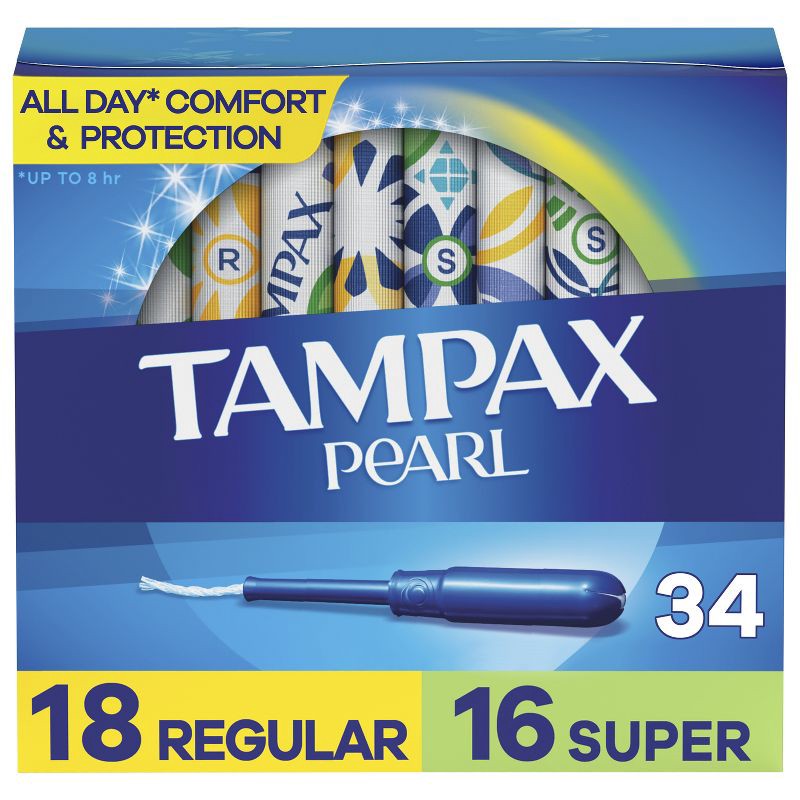 slide 1 of 10, Tampax Pearl Tampons Regular/Super Absorbency with LeakGuard Braid -Duo Pack - Unscented - 34ct, 34 ct